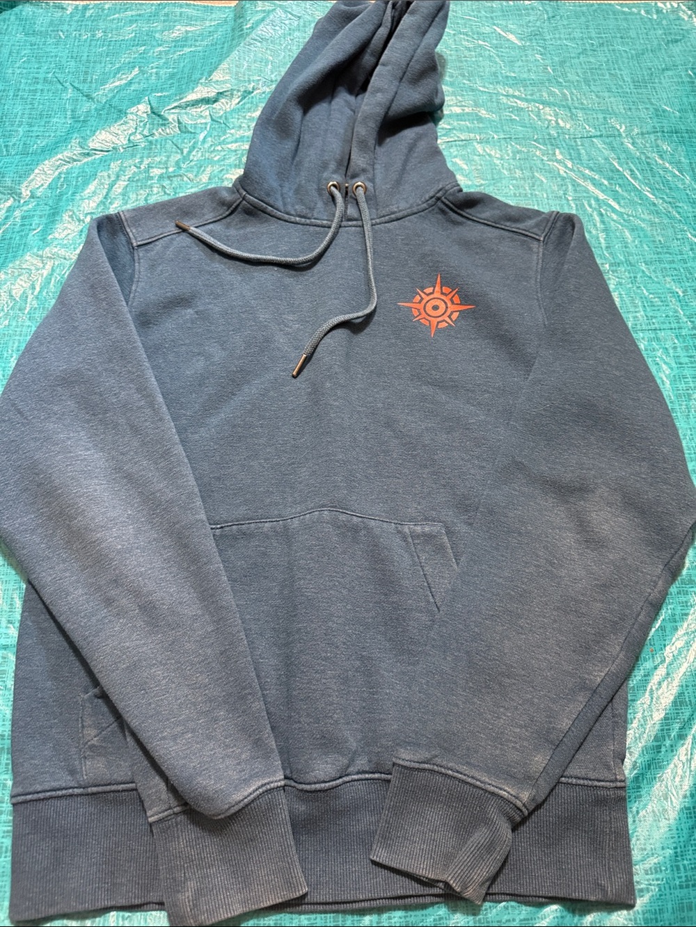 Men's Navy Hooded Sweatshirt with Orange Sun Emblem